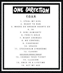 One Direction FOUR track lisitng